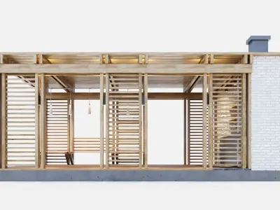 Wooden gazebo with oven 3D model