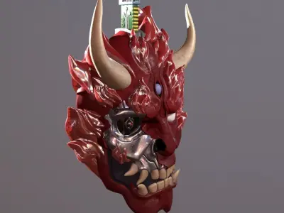 CyberDemon demon mask hanging from light bulb 3D print model