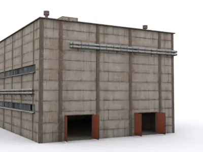 Hangar industrial building Low-poly 3D model