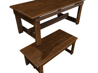 Old Vintage Wooden Table Game Ready Low Poly Low-poly 3D model
