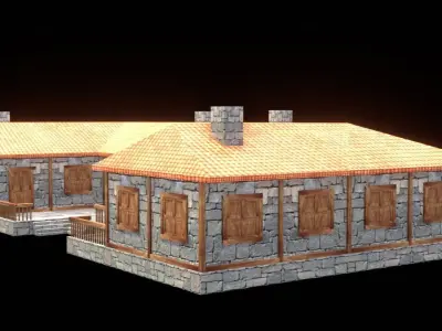 medieval house low poly village town residential game ready 47 Low-poly 3D model