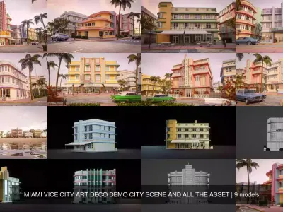 MIAMI VICE CITY ART DECO DEMO CITY SCENE AND ALL THE ASSET 3D Model Pack
