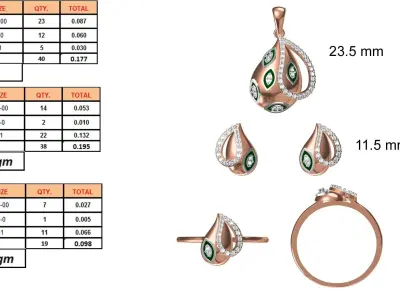 Light wt Ring Earrings Pendant set stl jcd 1-render details 3D print model 51