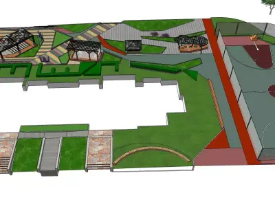 Recreational Park Design with Tennis Court 3D model