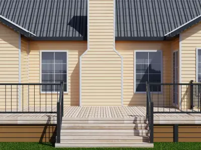 Low Poly Suburban Exterior House Game Ready 3D Model Low-poly 3D model