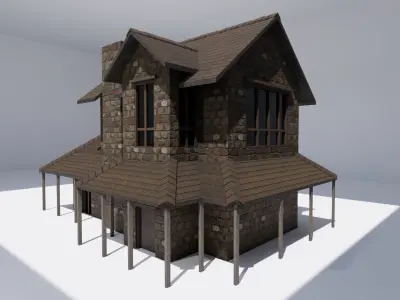 House old stone with roof Low-poly 3D model