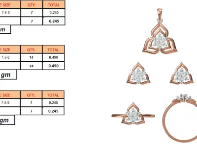 Light Minimalist Diamond Ring Earrings Pendant Set 3D print model