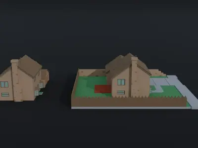 Cartoon simpsons house Polygonal Style Low-poly 3D model