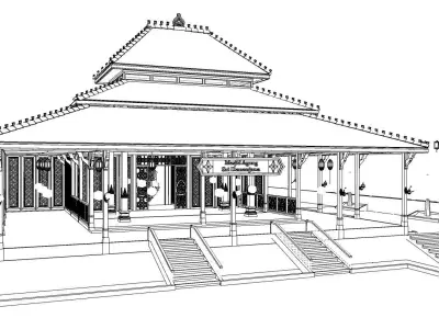 Traditional wooden mosque prayer room  3D model