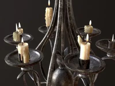 Old Medieval Chandelier with Candles Low-poly 3D model