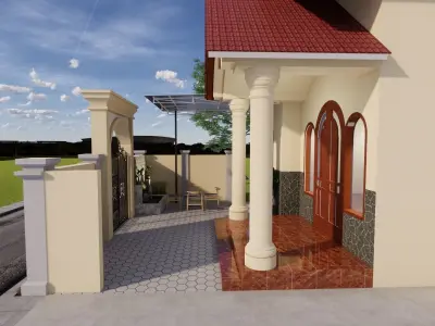 Simple House Design Fence  and Mini Garden and fish pool 3D model