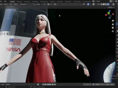 Anime Lunar Goddess Female T-Pose UV Mapped Sci-Fi Rigged Base 3D model