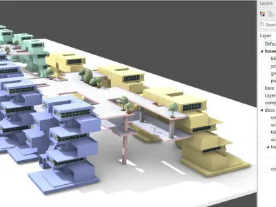 Model of Conceptional Blocked Housing  Low-poly 3D model