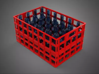 RED GLASS BOTTLE PLASTIC CRATE BOX CONTAINER STORAGE RACK TRAY 3D model