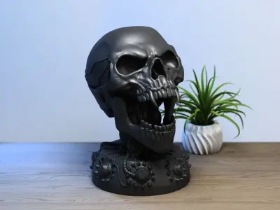 Robot skull human Headphone Stand Cyborg Headset Stand 3D print model