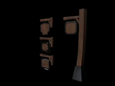 wooden sign Low-poly 3D model