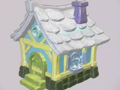 001 Small Colorful Cartoon House Low Poly Mobile Ready 3D Model Low-poly 3D model