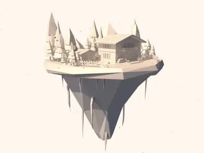 Austria Mount House Winter Illustration Island Low-poly 3D model