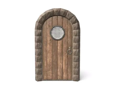 Small Medieval Wooden Door  with Window Low-poly 3D model