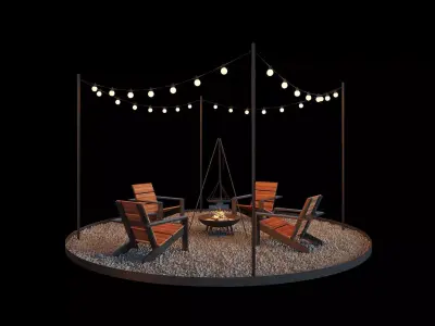 Fire pit and grill area 3D model