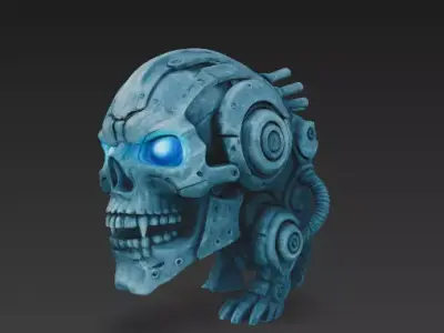 Cybernetic Skull 3D Model - Sci-Fi Mech Skeleton Bust 3D print model