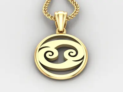 Circle Cancer Light Gold Pendant Version 6 3D print model