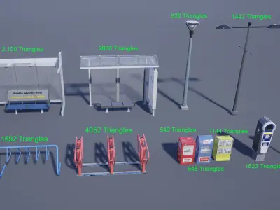 Street Prop Collection Low-poly 3D model