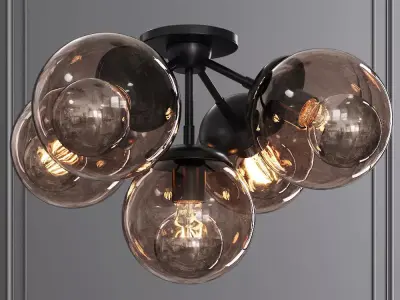 Modo Ceiling Mount 5 Globes Black and Smoke Glass 3D model