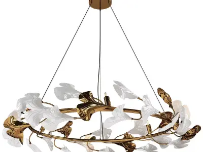 Decorative chandelier Wintery flover Gold with White shades Low-poly 3D model
