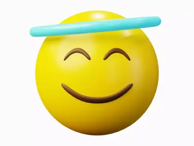 Smile Angelic Halo yellow ball Emoji or Smiley 3D model