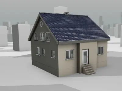 City House -24- Half-Double-House - Roof blue Wall black Low-poly 3D model