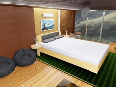 Bedroom room with bed and desk 3D model purchase