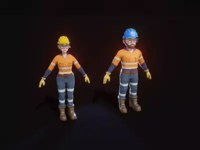 Stylized Male and Female Worker 3D Model Game Ready Low-poly 3D model