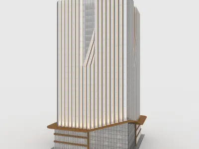Tower 7 tall building with wooden facade 3D model