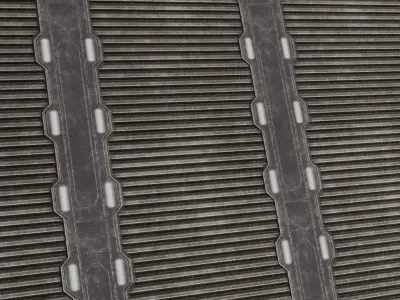 Black Sci-fi Corrugated Metal Panel with Lights PBR Seamless Texture