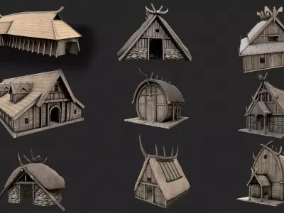 Viking House Pack Low-poly 3D model purchase
