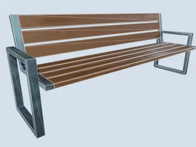 Street bench low poly pbr game ready Low-poly 3D model 5