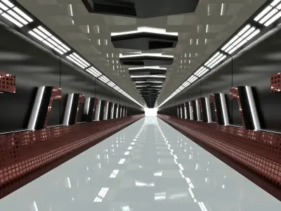 Sci -fi-Hall Way- corridor - Game Ready Low Poly PBR - 3D Model Low-poly 3D model