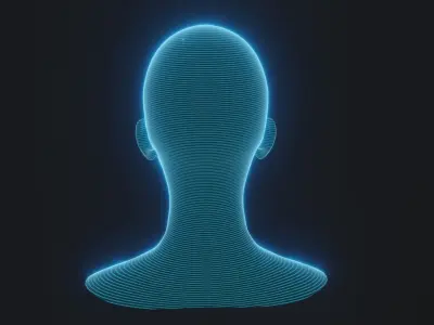 Hologram Female Head 3D Model Animated with Facial Expressions Low-poly 3D model