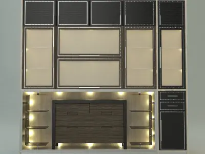 Wardrobe kitchen cabinet with drawers and lights Free 3D model