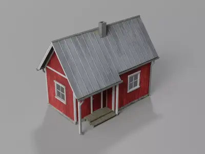 Scandinavian red cabin Low-poly 3D model