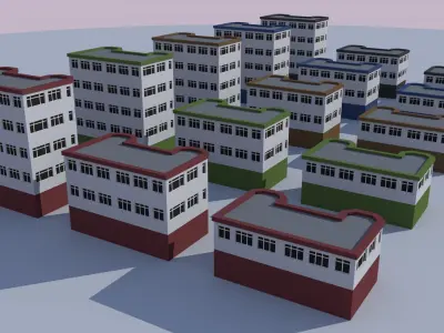 Cartoon Building Low Poly Building Commercial Hotel Low-poly 3D model