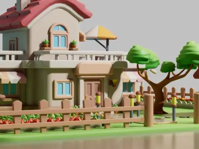 cartoon villa cottage country house Low-poly 3D model