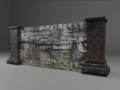 ancient temples architectures of wall in Cambodia 3D modeling Low-poly 3D model