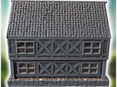 Large timber-framed building with multiple windows tiled roof an 3D print model