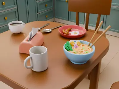 Stylized Cozy Kitchen Room  Isometric Interior Low-poly 3D model