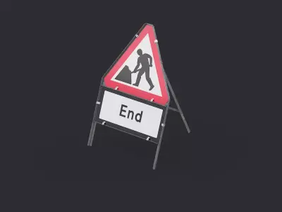 Men At Work End Triangular Road Sign Low-poly 3D model