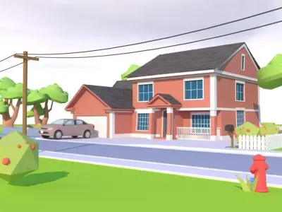 Stylized Suburb Environment Low-poly 3D model