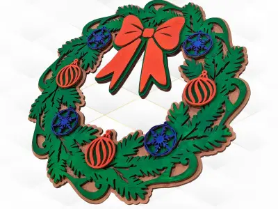 Christmas Decor Wreath laser cutting design 3D print model
