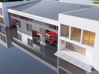 fire station Low-poly 3D model